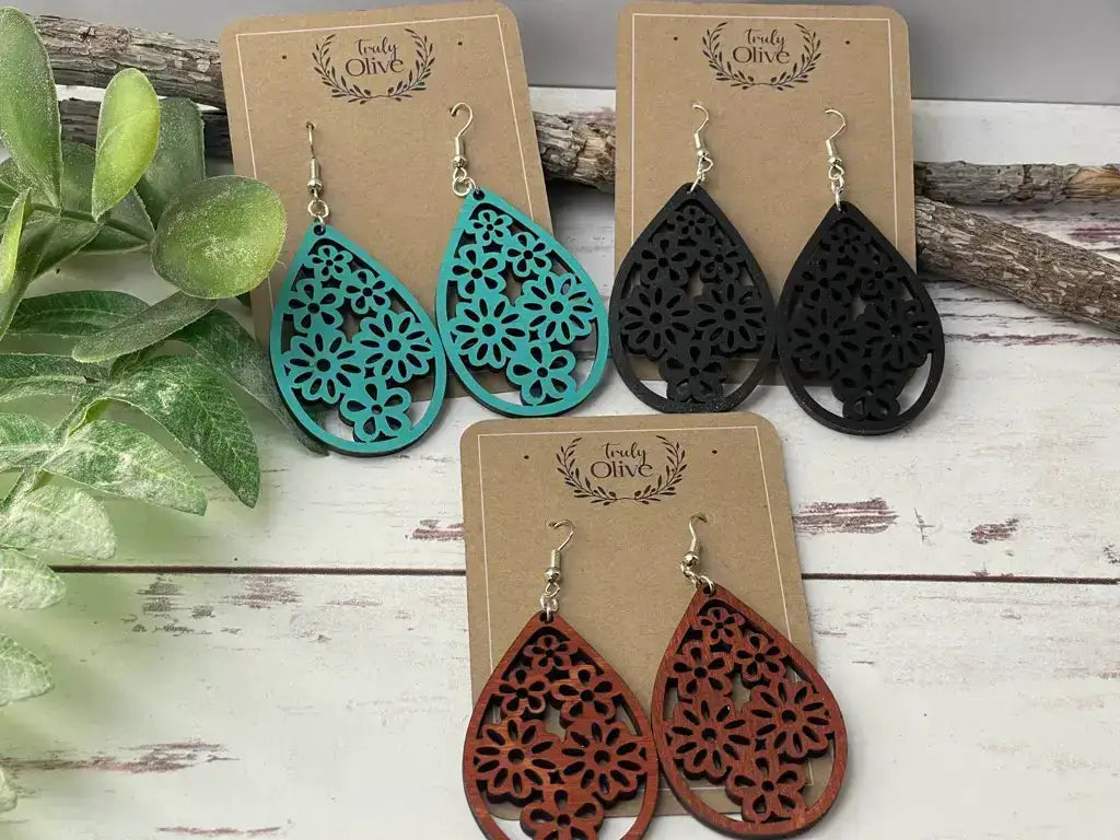 Truly Olive Geometric Wood Jewelry - Earrings Dangle Earrings