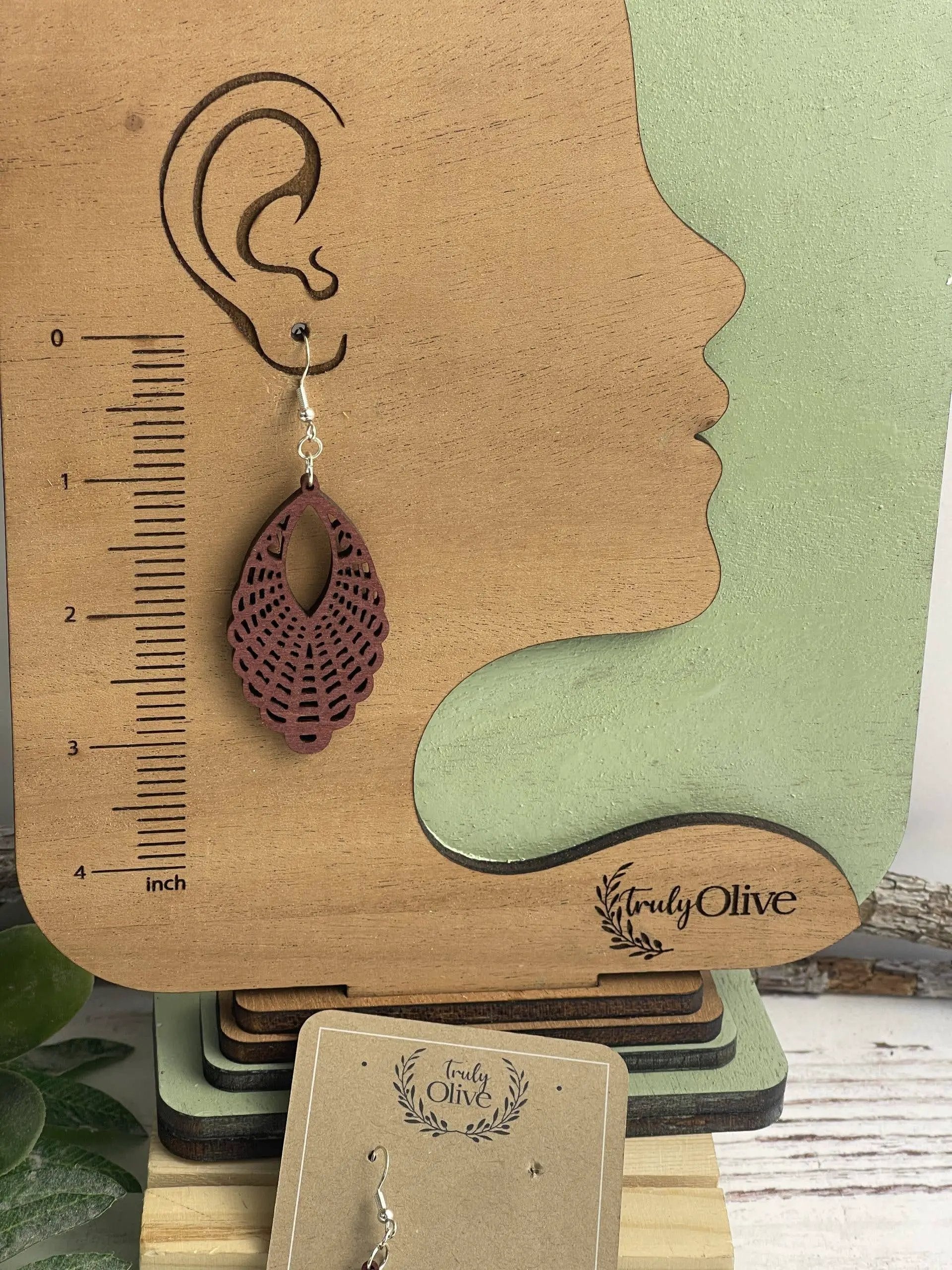Truly Olive Classic Elegant of Oval Shaped Wood Earrings - Earrings Dangle Earrings