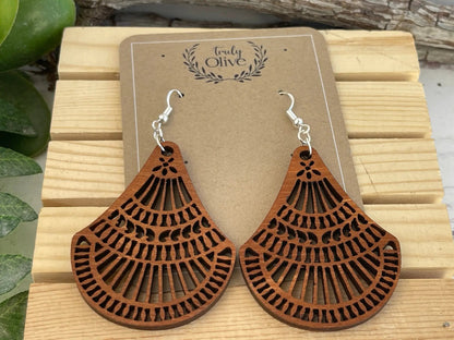 Truly Olive Elegant Shapely Wood Earrings - Earrings Dangle Earrings