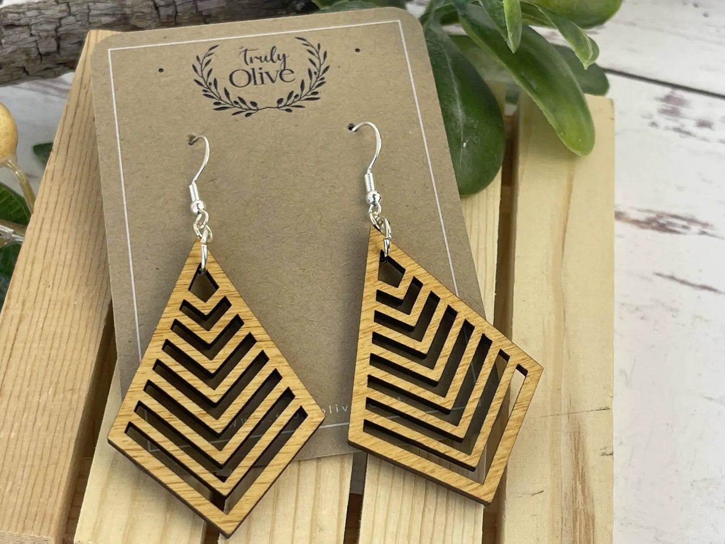 Truly Olive Triangle Wood Earrings Exquisite Unique Accessories - Earrings Dangle Earrings