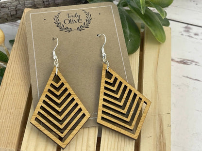 Truly Olive Triangle Wood Earrings Exquisite Unique Accessories - Earrings Dangle Earrings