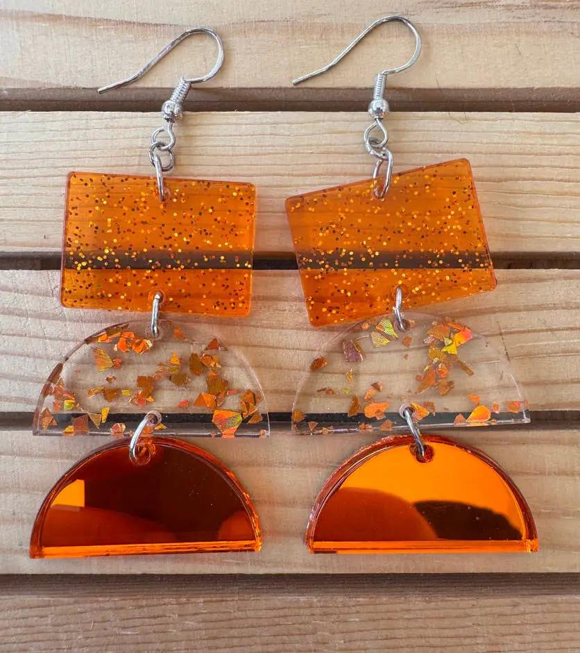 Truly Olive Sparkly Fall Geometric Dangles - Earrings Dangle Earrings