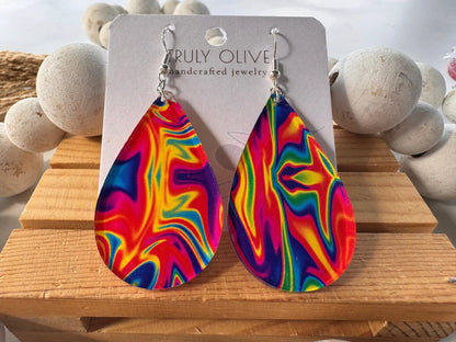 Truly Olive Groovy Swirl Multi Colored Teardrops - Earrings Dangle Earrings