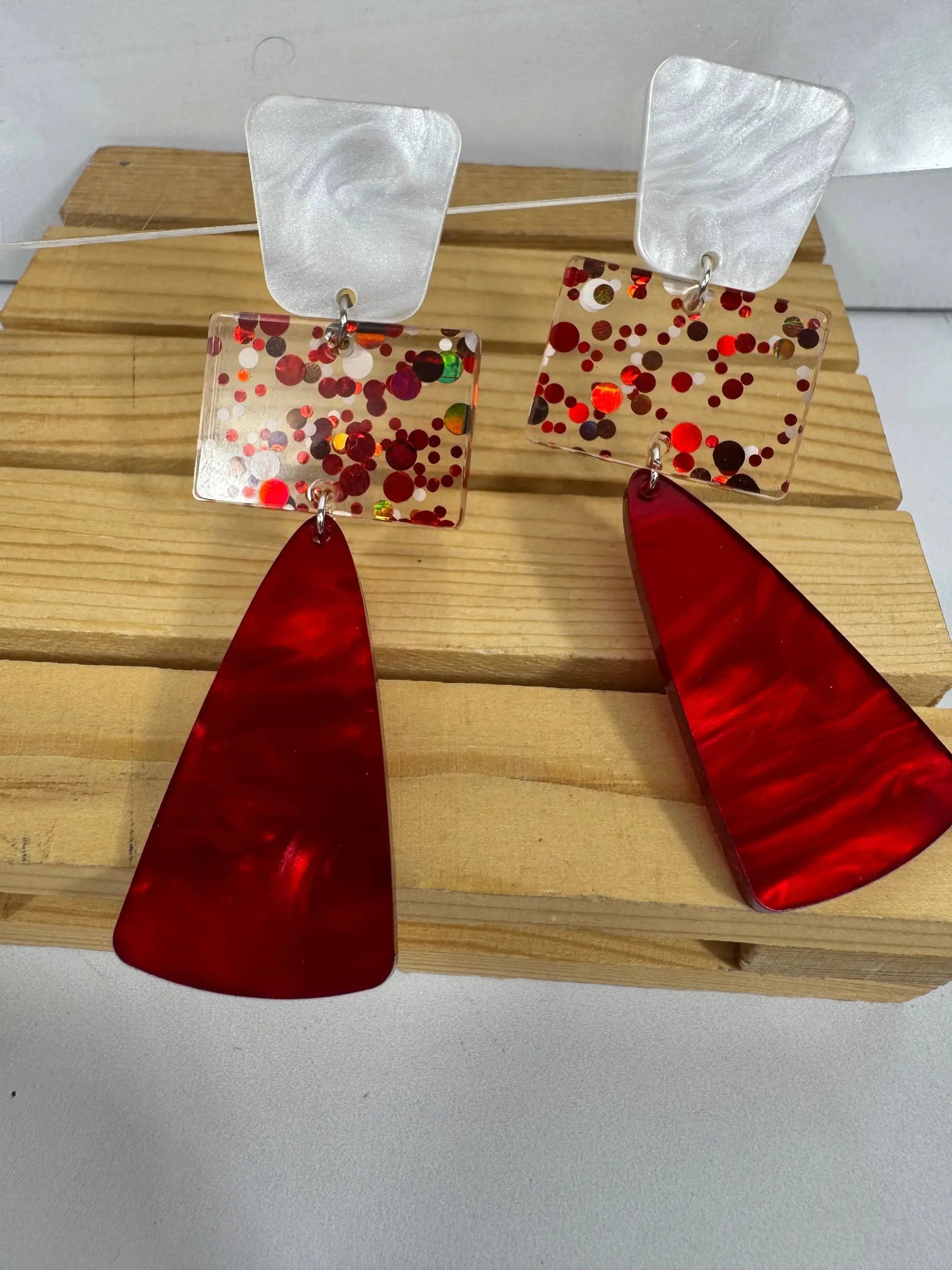 Truly Olive Red and White Long Dangle Holiday Earrings - Earrings Dangle Earrings