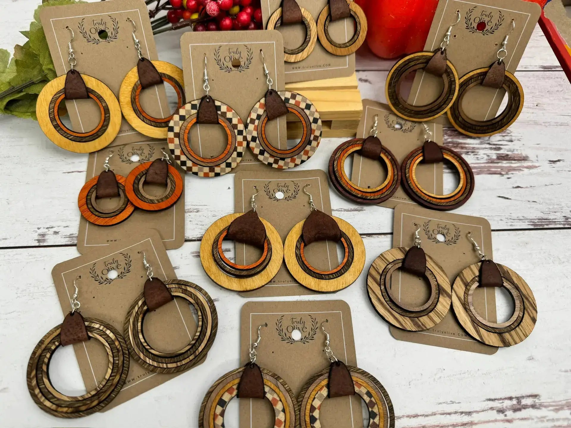 Truly Olive Wood Hoop Earrings - Earrings Dangle Earrings