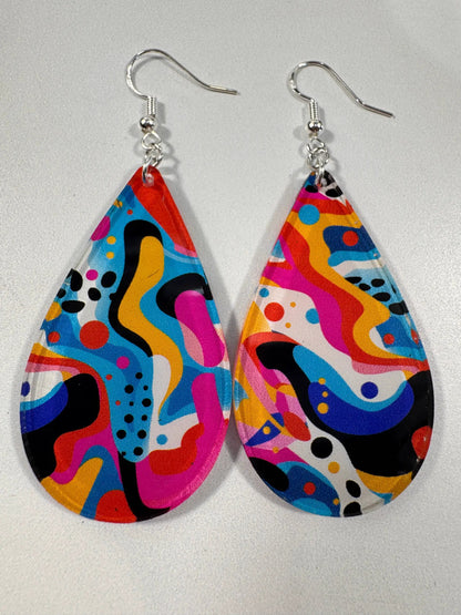 Truly Olive Art Deco Pattern Acrylic Earrings - Earrings Dangle Earrings