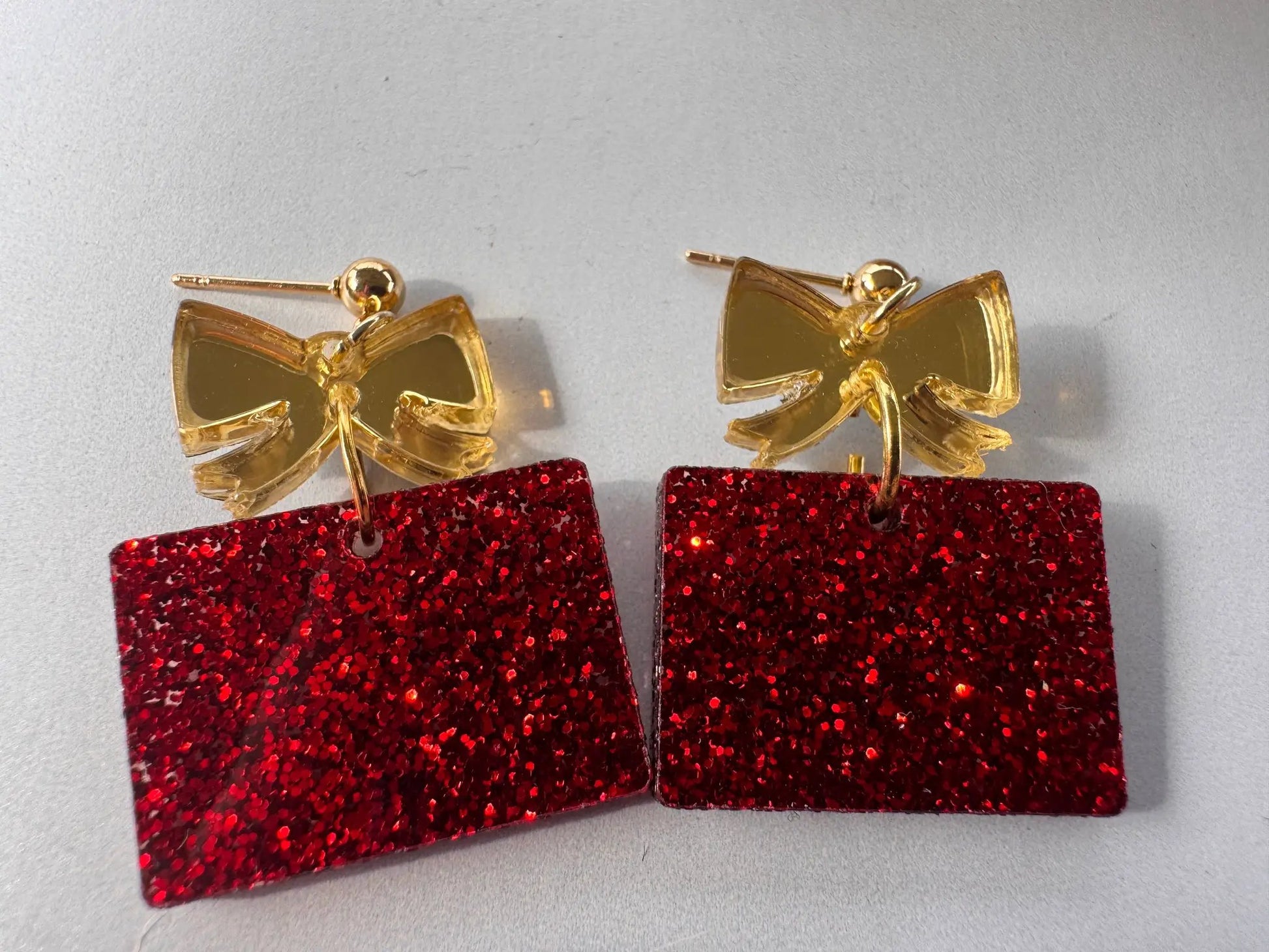 Truly Olive Red and Gold Christmas Present Earrings - Earrings Dangle Earrings