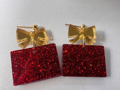 Truly Olive Red and Gold Christmas Present Earrings - Earrings Dangle Earrings