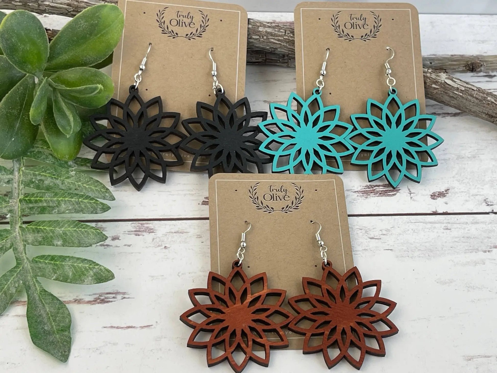 Truly Olive Boho Wooden Earrings - Earrings Dangle Earrings