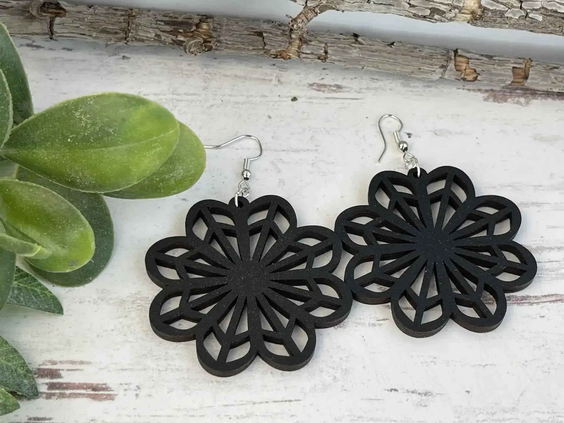 Truly Olive Wooden Boho Statement Earrings - Earrings Dangle Earrings