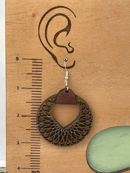 Truly Olive Filigree Natural Wood and Leather Lightweight Hoop Earrings - Earrings Dangle Earrings