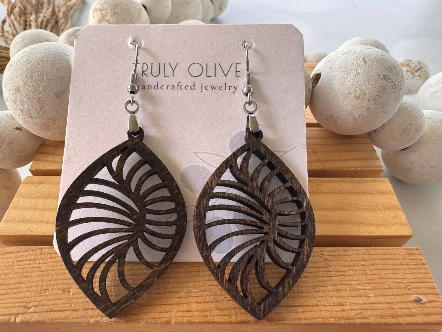 Truly Olive Stylish Geometric Wood Earrings - Earrings Dangle Earrings