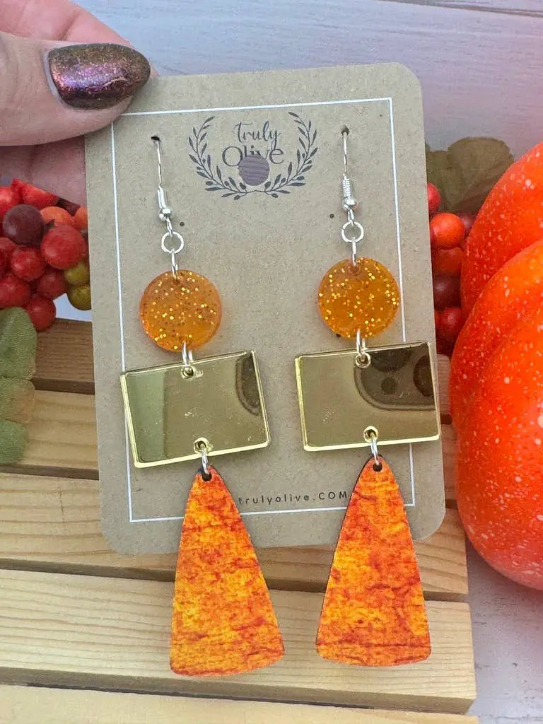 Truly Olive Gold and Orange Fall Dangle Earrings - Earrings Dangle Earrings