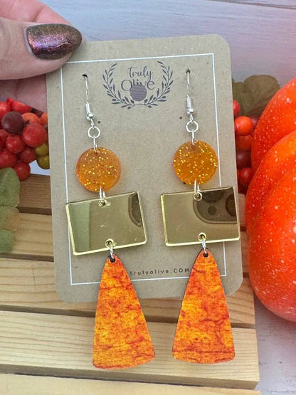 Truly Olive Gold and Orange Fall Dangle Earrings - Earrings Dangle Earrings