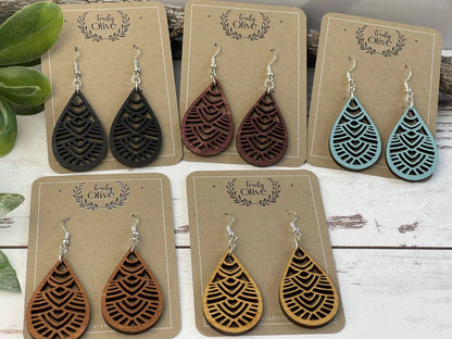 Truly Olive Geometric Small Wooden Earrings - Earrings Dangle Earrings