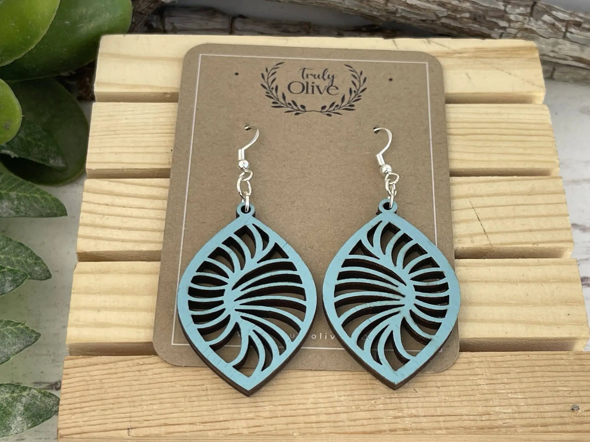 Truly Olive Stylish Geometric Wood Earrings - Earrings Dangle Earrings