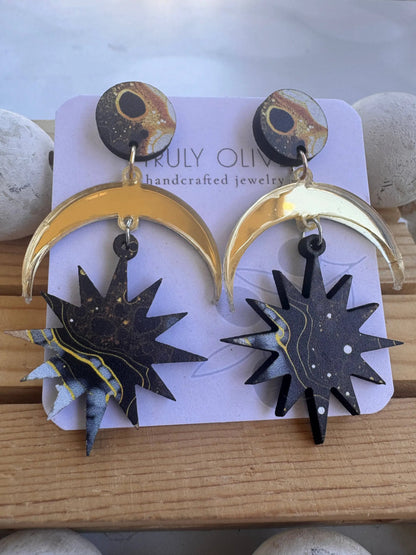 Truly Olive Elegant of Moon and Stars Dangle Earrings - Earrings Dangle Earrings