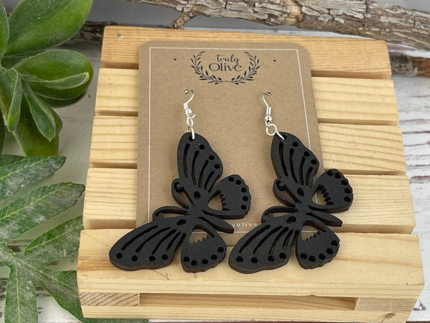 Truly Olive Perfect Wooden Butterfly Lightweight Earrings - Earrings Dangle Earrings