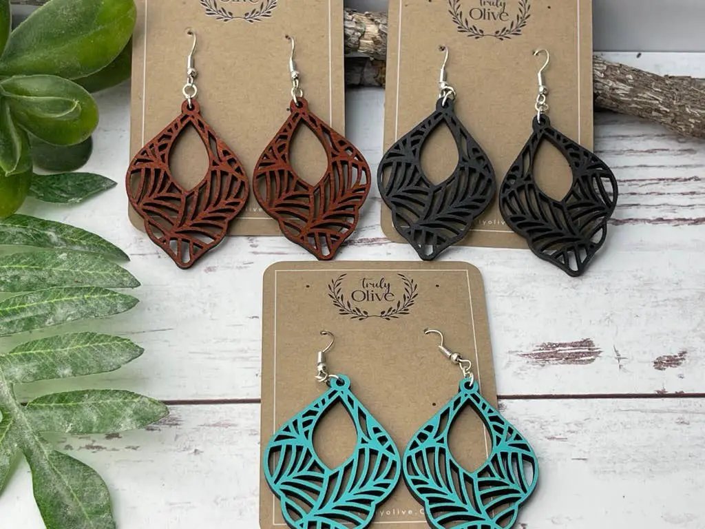 Truly Olive Wood Mandala Earrings Lightweight Wood Earrings For Women - Earrings Dangle Earrings