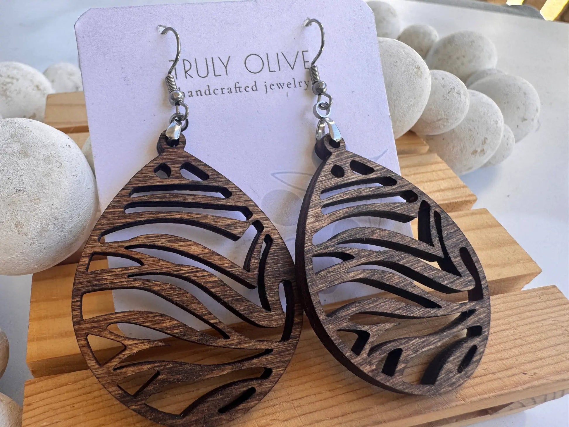 Truly Olive Lightweight Wooden Earrings - Earrings Dangle Earrings