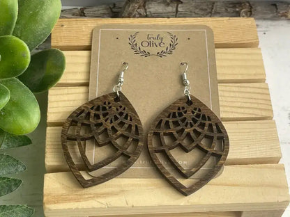Truly Olive Handmade Filigree Wood Earrings - Earrings Dangle Earrings