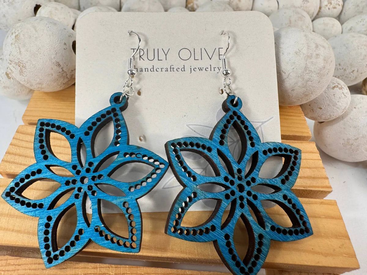 Truly Olive Introducing Lightweight Wood Earrings in a Large Star Shape - Earrings Dangle Earrings