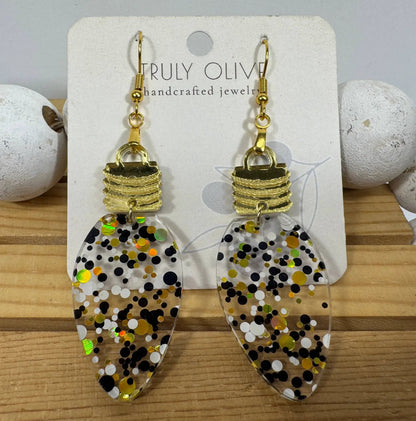 Truly Olive Cute Gold Black and White Christmas Lightbulb Earrings - Earrings Dangle Earrings