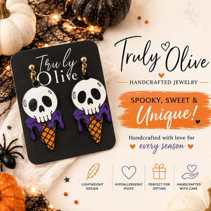 Trulyolive Spooky meets sweet with these handcrafted Skull Ice Cream Earrings by Truly Olive. - Earrings Stud/Post Earrings