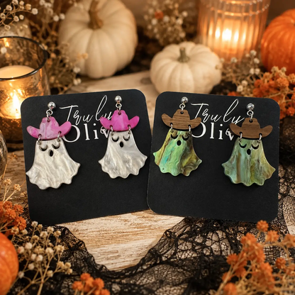 Truly Olive Cowgirl Ghost Halloween Dangle Earrings - Earrings Dangle Earrings