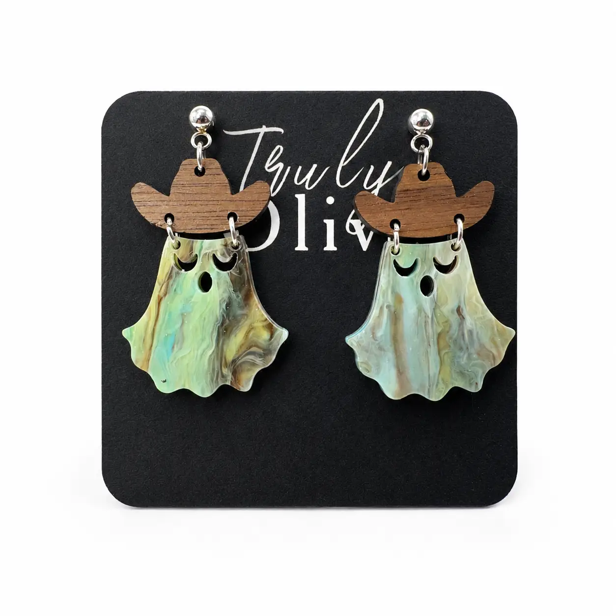 Truly Olive Cowgirl Ghost Halloween Dangle Earrings - Earrings Dangle Earrings