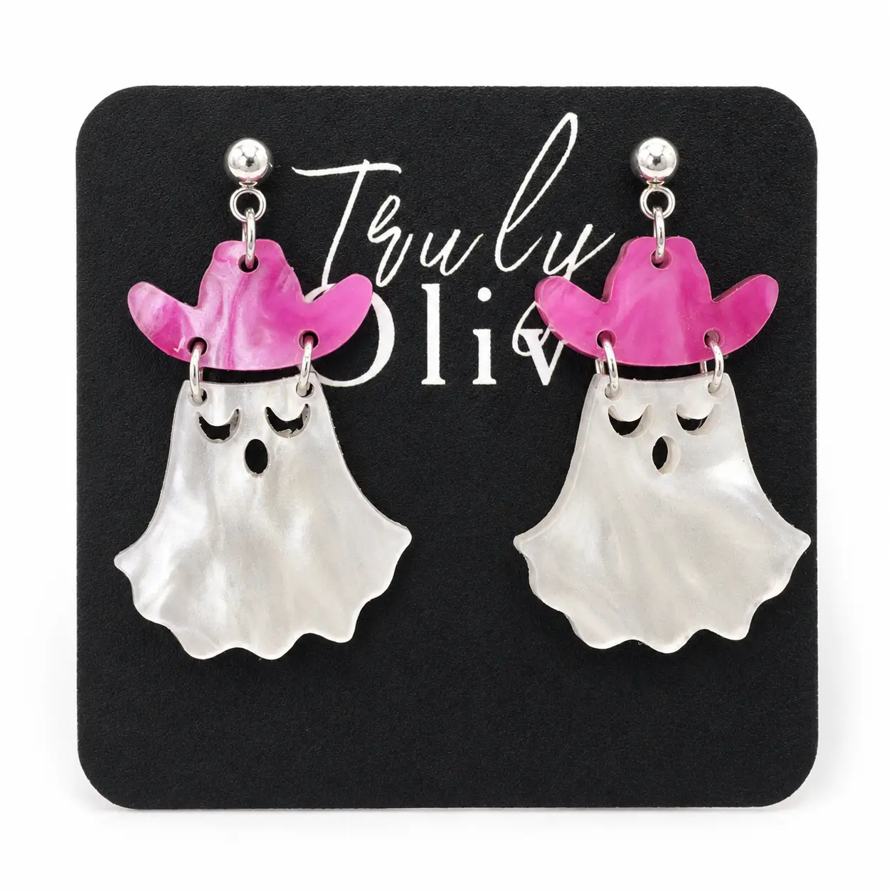 Truly Olive Cowgirl Ghost Halloween Dangle Earrings - Earrings Dangle Earrings