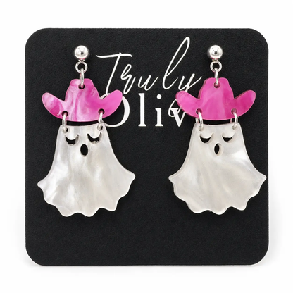 Truly Olive Cowgirl Ghost Halloween Dangle Earrings - Earrings Dangle Earrings