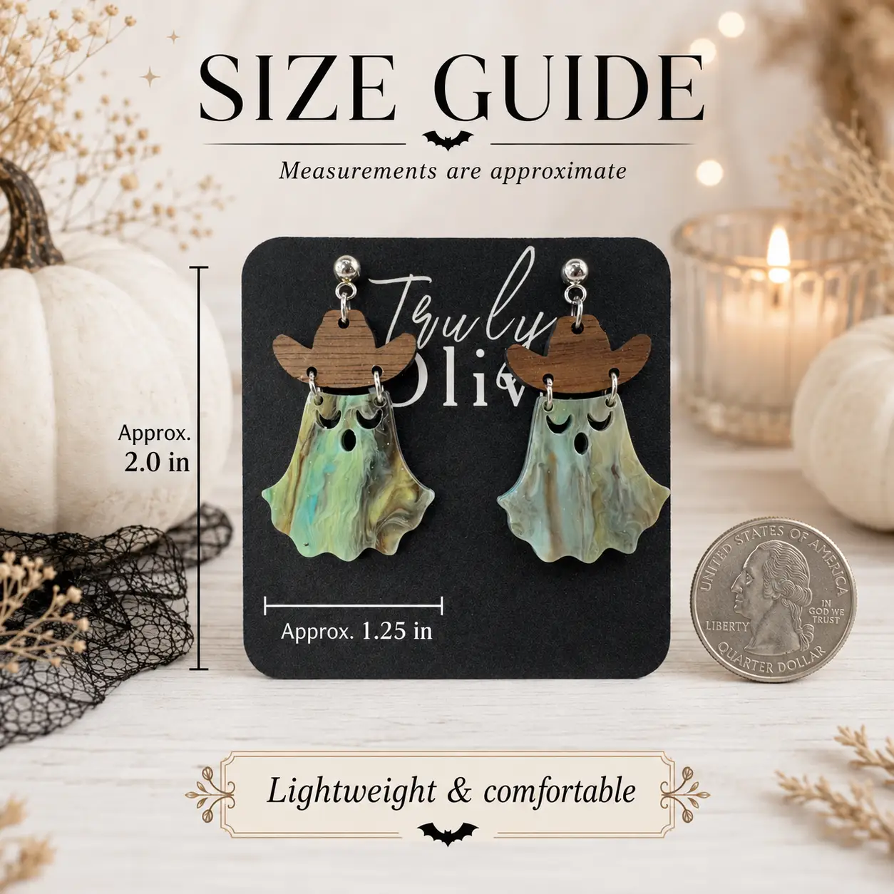 Truly Olive Cowgirl Ghost Halloween Dangle Earrings - Earrings Dangle Earrings