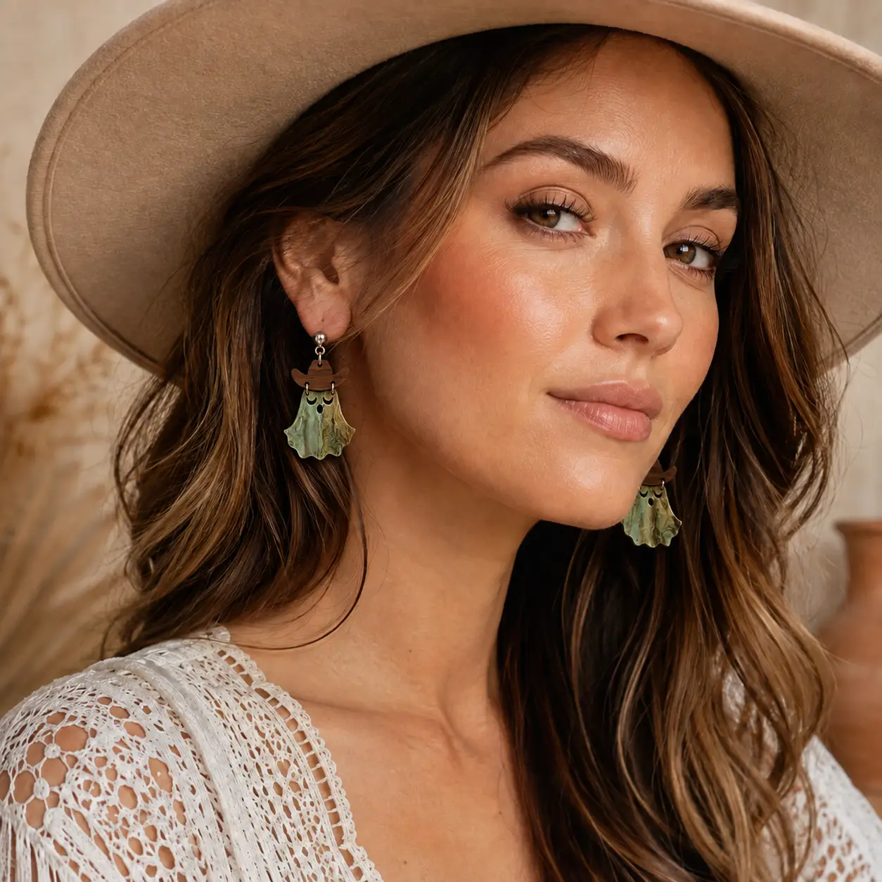 Truly Olive Cowgirl Ghost Halloween Dangle Earrings - Earrings Dangle Earrings