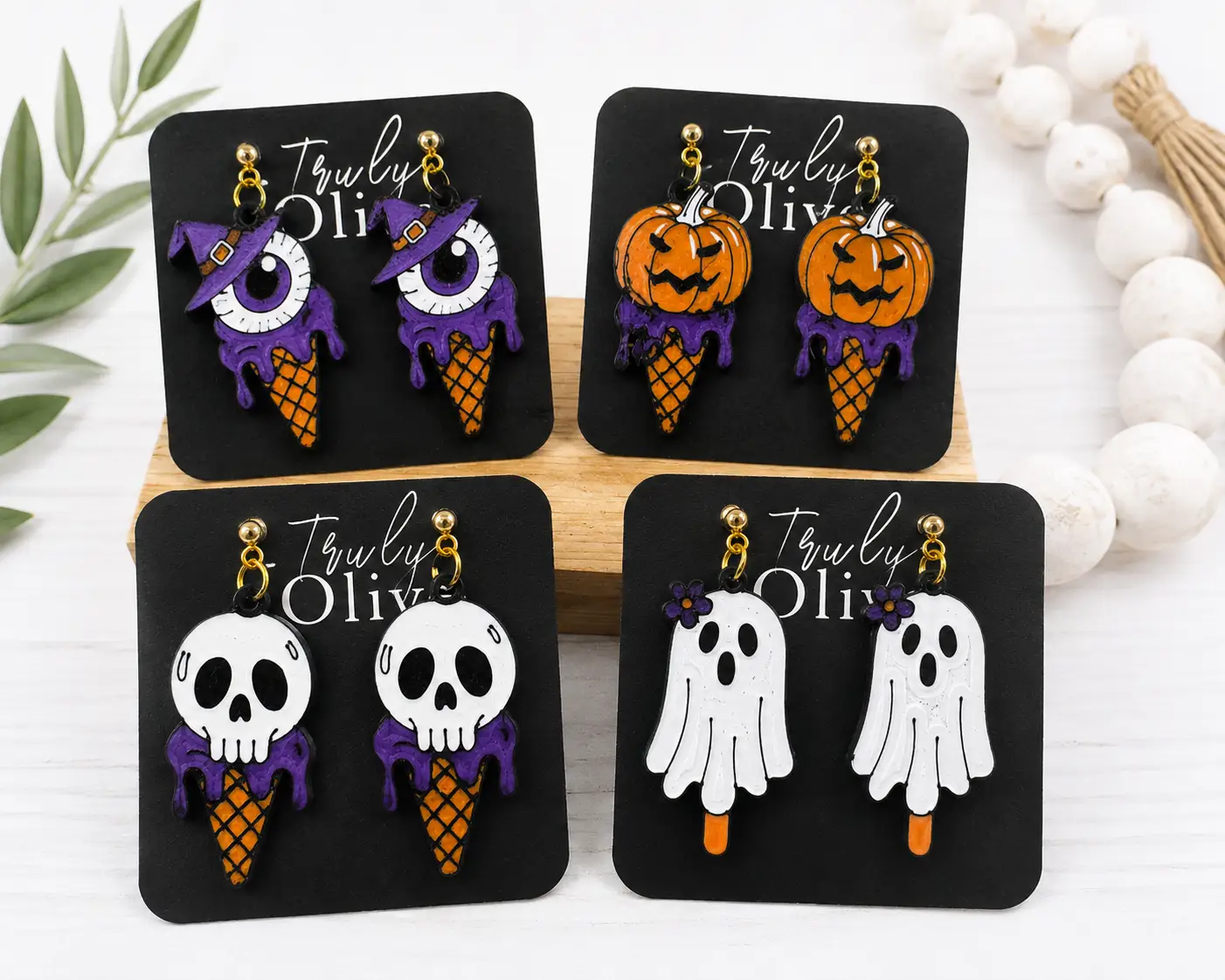 Trulyolive Spooky meets sweet with these handcrafted Skull Ice Cream Earrings by Truly Olive. - Earrings Stud/Post Earrings