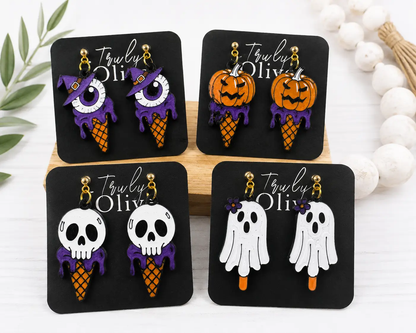 Trulyolive Spooky meets sweet with these handcrafted Skull Ice Cream Earrings by Truly Olive. - Earrings Stud/Post Earrings