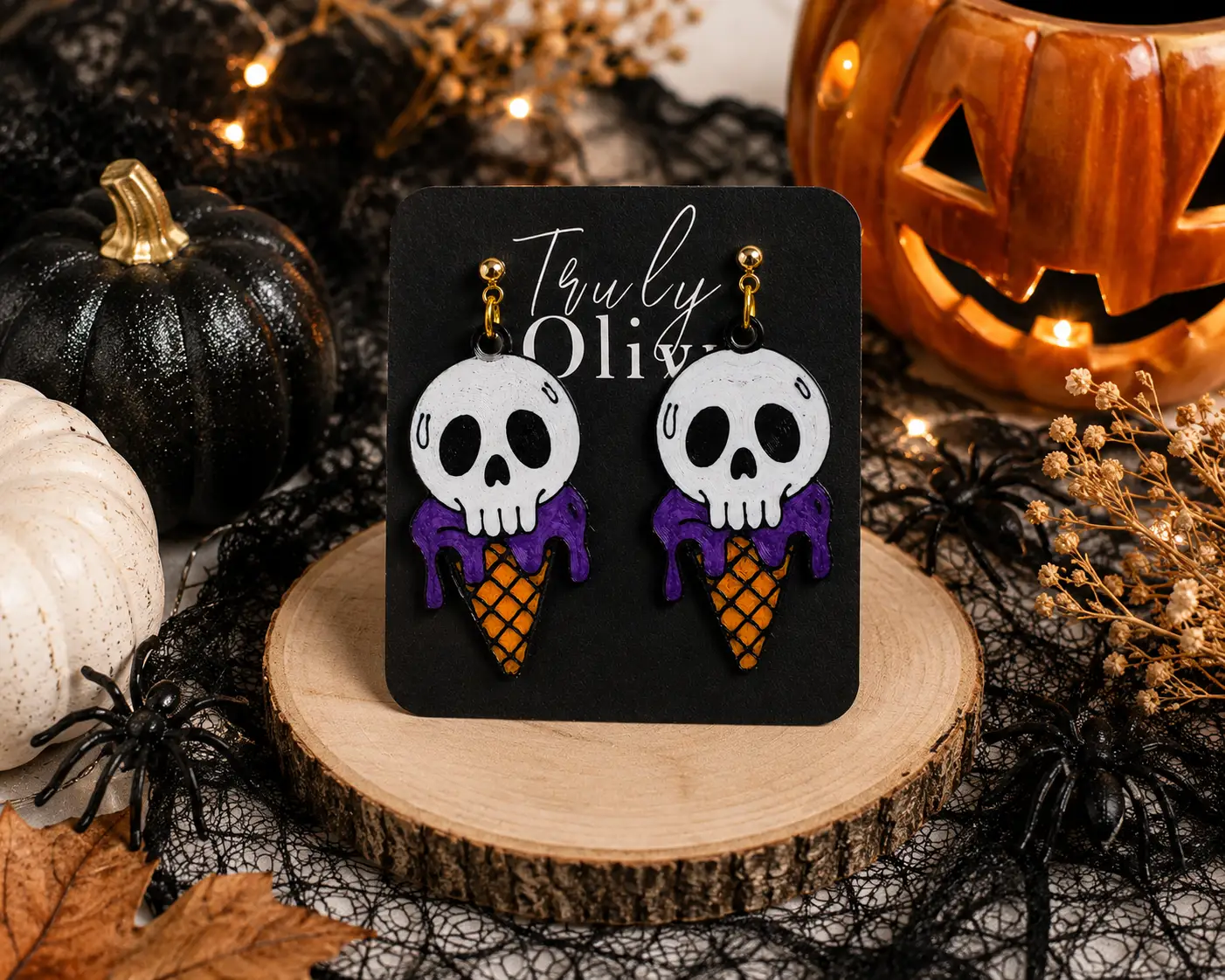 Trulyolive Spooky meets sweet with these handcrafted Skull Ice Cream Earrings by Truly Olive. - Earrings Stud/Post Earrings