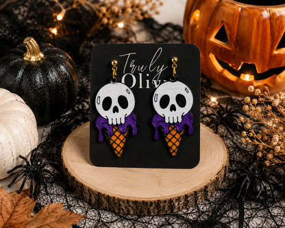 Trulyolive Spooky meets sweet with these handcrafted Skull Ice Cream Earrings by Truly Olive. - Earrings Stud/Post Earrings