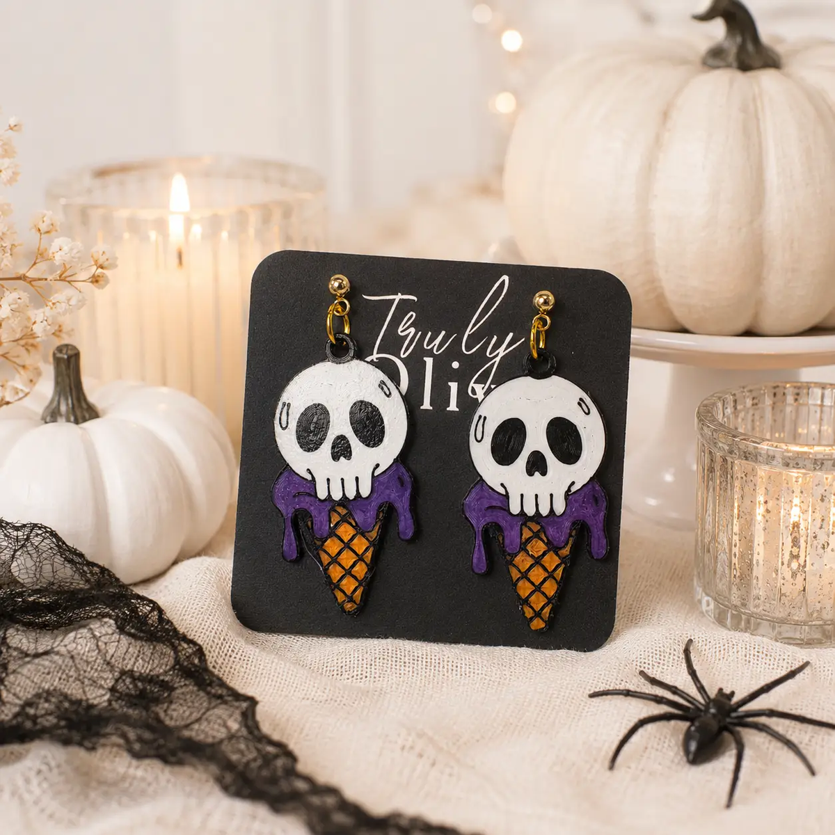 Trulyolive Spooky meets sweet with these handcrafted Skull Ice Cream Earrings by Truly Olive. - Earrings Stud/Post Earrings
