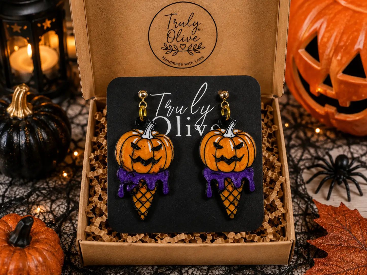 Trulyolive Spooky meets sweet with these handcrafted Skull Ice Cream Earrings by Truly Olive. - Earrings Stud/Post Earrings