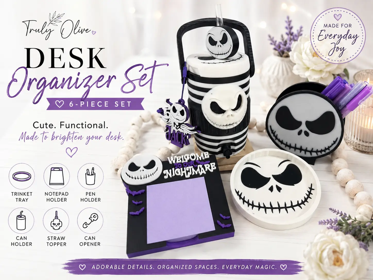 Trulyolive Nightmare Before Christmas Inspired Desk Organizer Set | Gothic Halloween Office Accessories | Jack-Inspired Desk Decor - Desktop Organizers