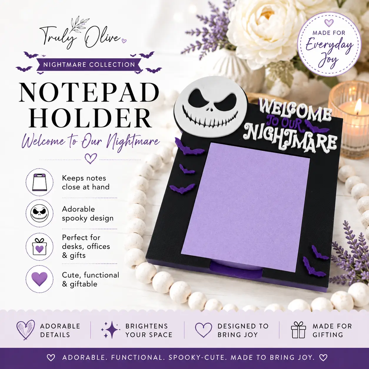 Trulyolive Nightmare Before Christmas Inspired Desk Organizer Set | Gothic Halloween Office Accessories | Jack-Inspired Desk Decor - Desktop Organizers