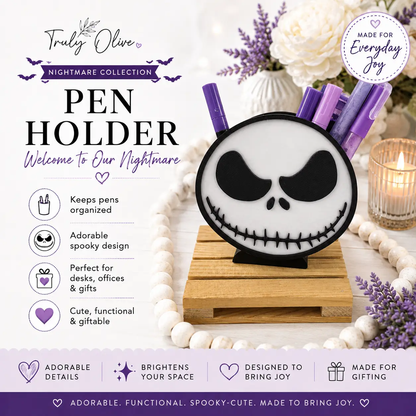 Trulyolive Nightmare Before Christmas Inspired Desk Organizer Set | Gothic Halloween Office Accessories | Jack-Inspired Desk Decor - Desktop Organizers