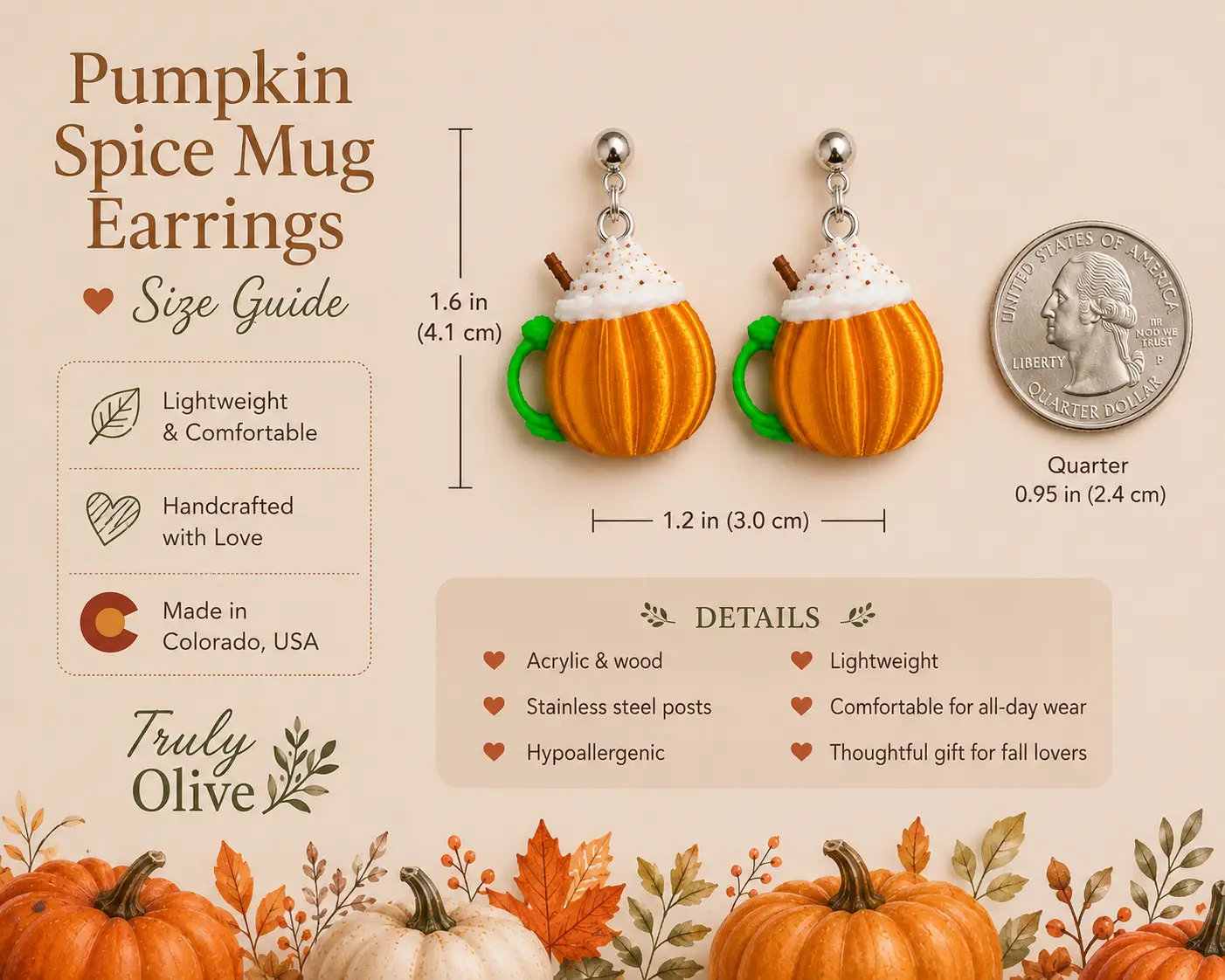 Truly Olive Pumpkin Spice Mug Earrings - Earrings Stud/Post Earrings