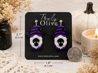 Truly Olive Purple Gnome Skull Halloween Dangle Earrings - Earrings Dangle Earrings
