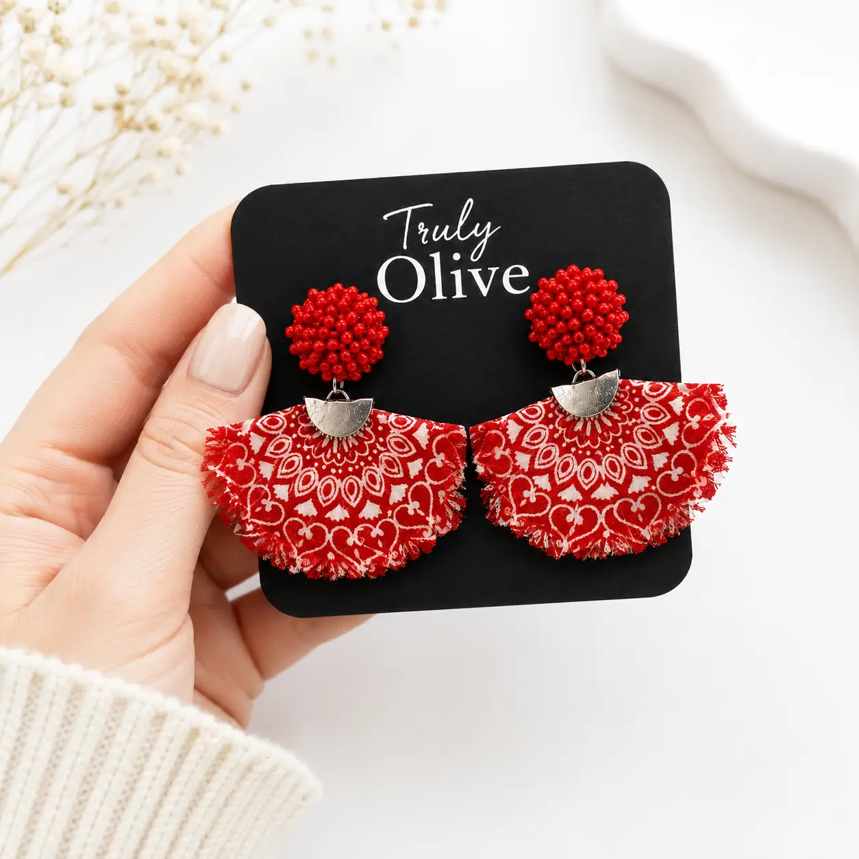 Truly Olive Bring bold western style to your jewelry collection with these handcrafted Red Bandana Fringe Statement Earrings from Truly Olive. - Earrings Dangle Earrings