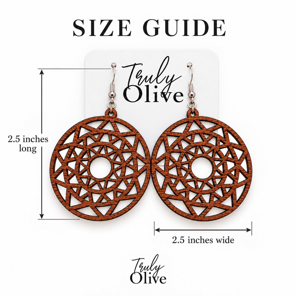 Truly Olive Boho Mandala Wooden Statement Earrings - Earrings Dangle Earrings