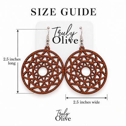 Truly Olive Boho Mandala Wooden Statement Earrings - Earrings Dangle Earrings