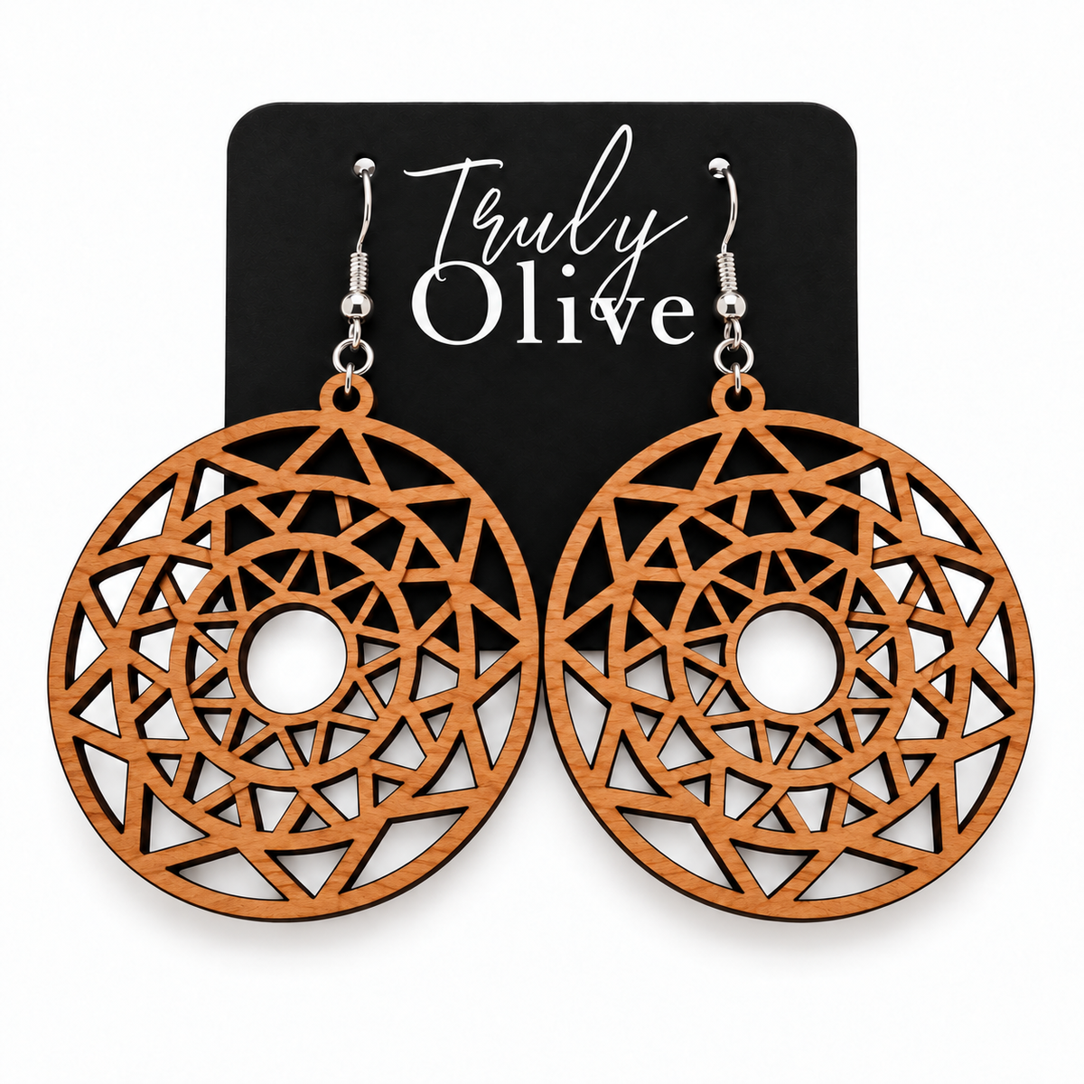 Truly Olive Boho Mandala Wooden Statement Earrings - Earrings Dangle Earrings