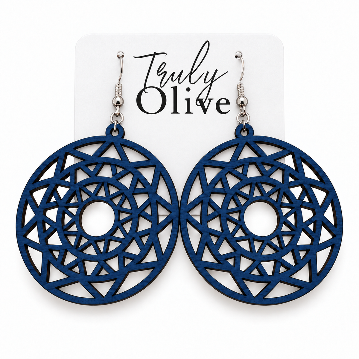 Truly Olive Boho Mandala Wooden Statement Earrings - Earrings Dangle Earrings
